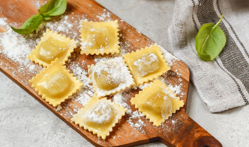 Tortelli con Funghi Porcini su Letto di Fave Bofrost